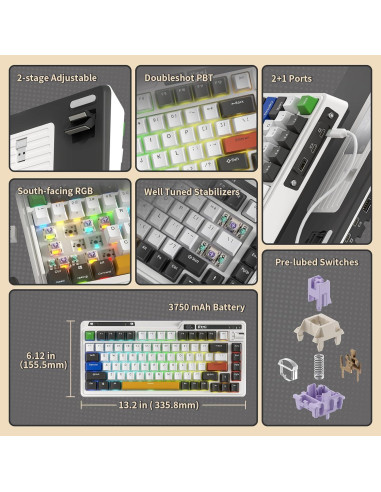 Teclado Mecánico Inalámbrico K75 PRO RGB 75% Kzzi - 82 Teclas