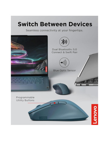 Mouse Bluetooth Lenovo Yoga Pro Teal Tidal, Recargable USB-C