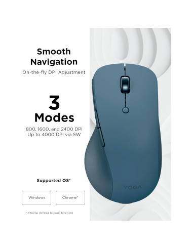 Mouse Bluetooth Lenovo Yoga Pro Teal Tidal, Recargable USB-C