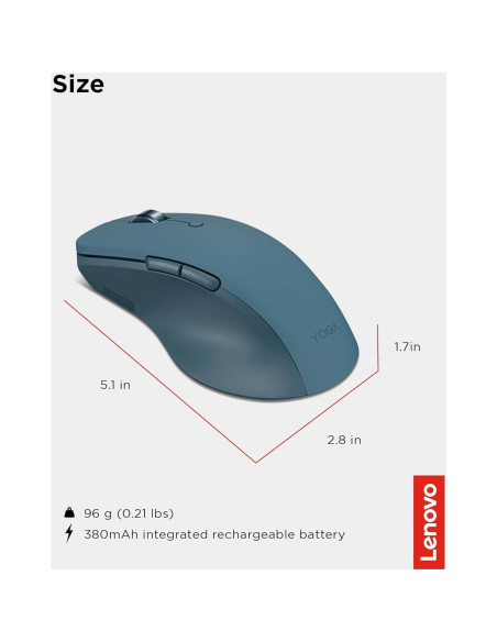 Mouse Bluetooth Lenovo Yoga Pro Teal Tidal, Recargable USB-C
