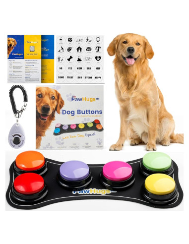 Botones de Comunicación para Perros PAWHUGS - 6 Pack con Alfombrilla y Clicker