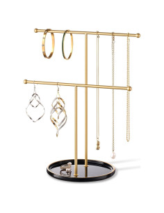 Soporte de Joyería Josmimic con Bandeja Cerámica Dorada 30 cm