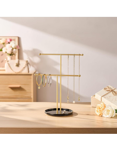 Soporte de Joyería Josmimic con Bandeja Cerámica Dorada 30 cm