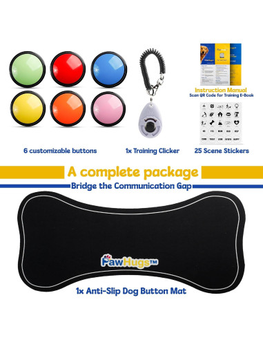 Botones de Comunicación para Perros PAWHUGS - 6 Pack con Alfombrilla y Clicker