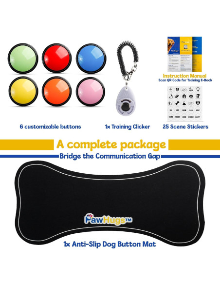 Botones de Comunicación para Perros PAWHUGS - 6 Pack con Alfombrilla y Clicker