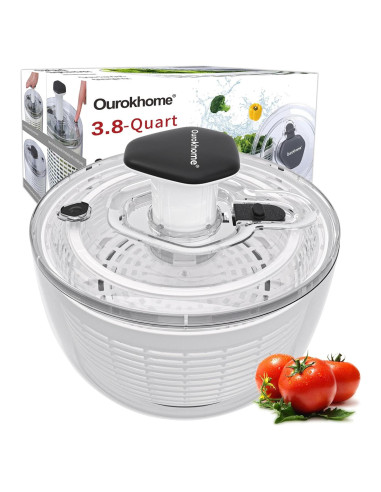 Secador de Ensalada Ourokhome 3.6L Negro con Presión a Mano