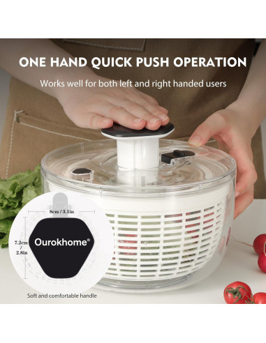 Secador de Ensalada Ourokhome 3.6L Negro con Presión a Mano