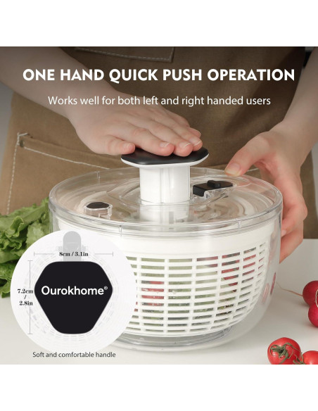 Secador de Ensalada Ourokhome 3.6L Negro con Presión a Mano