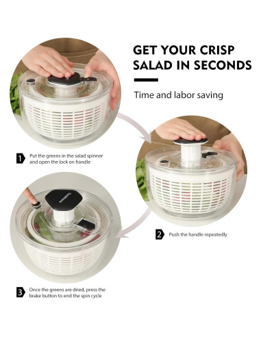 Secador de Ensalada Ourokhome 3.6L Negro con Presión a Mano