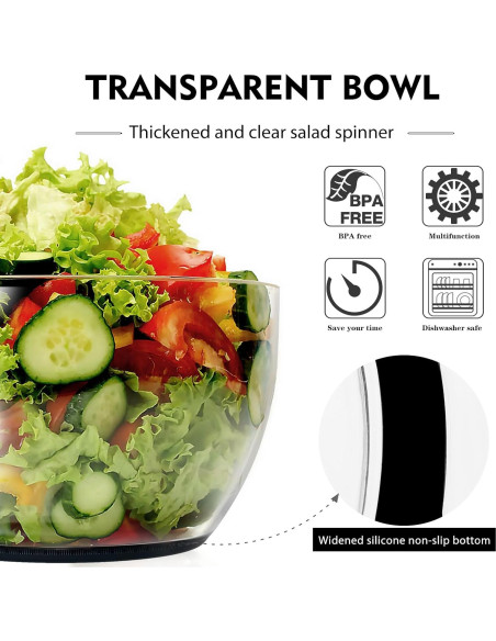 Secador de Ensalada Ourokhome 3.6L Negro con Presión a Mano