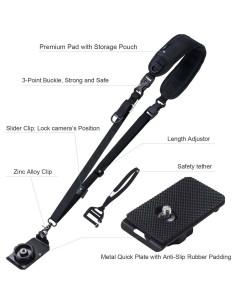 Correa de Cuello para Cámara Waka Ajustable Negro 52.8-80 cm 2