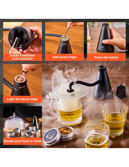 Kit de Ahumador de Cócteles Wanvoapl WB-smoker con 8 Sabores