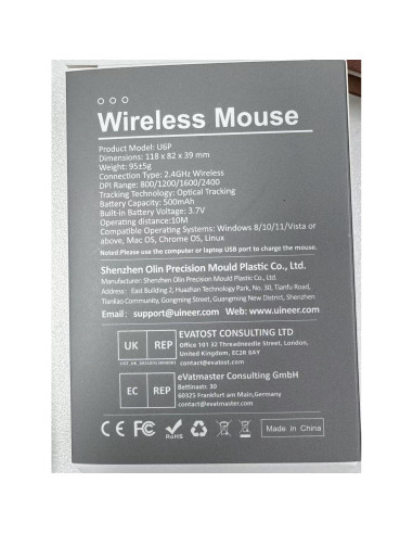 Ratón Vertical Inalámbrico Uineer A06 Ergonómico Negro