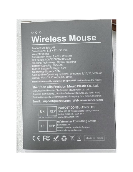 Ratón Vertical Inalámbrico Uineer A06 Ergonómico Negro