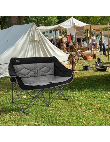 Silla de Camping Doble Plegable LANMOUNTAIN Loveseat Negra