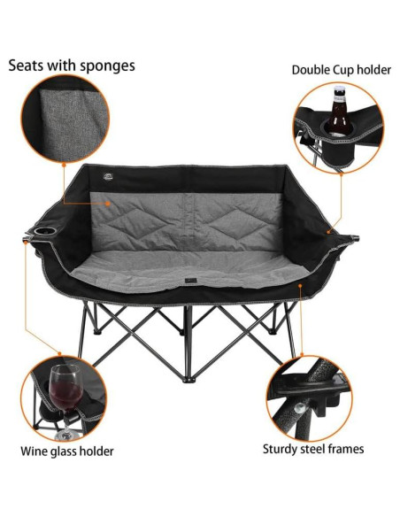 Silla de Camping Doble Plegable LANMOUNTAIN Loveseat Negra