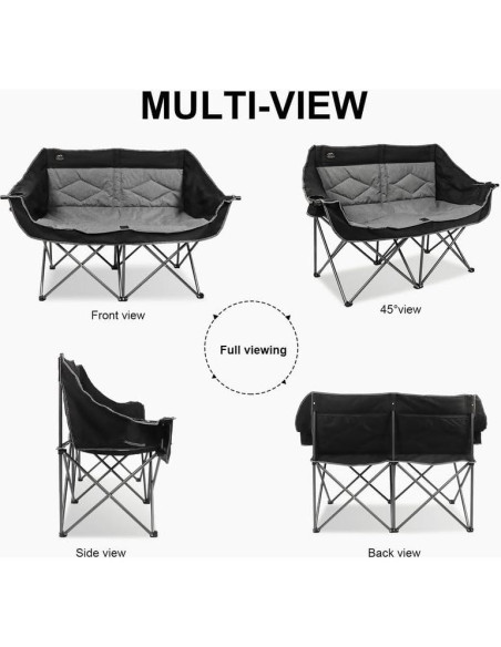 Silla de Camping Doble Plegable LANMOUNTAIN Loveseat Negra