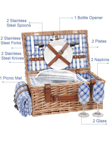 Cesta de Picnic de Mimbre TwentyNext para 2 Personas con Manta Impermeable