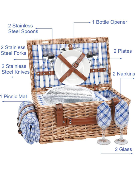 Cesta de Picnic de Mimbre TwentyNext para 2 Personas con Manta Impermeable