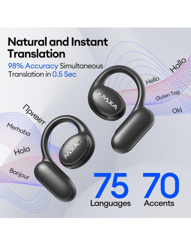Auriculares Traductores PAXA OpenAir5 Bluetooth 5.4 Negro