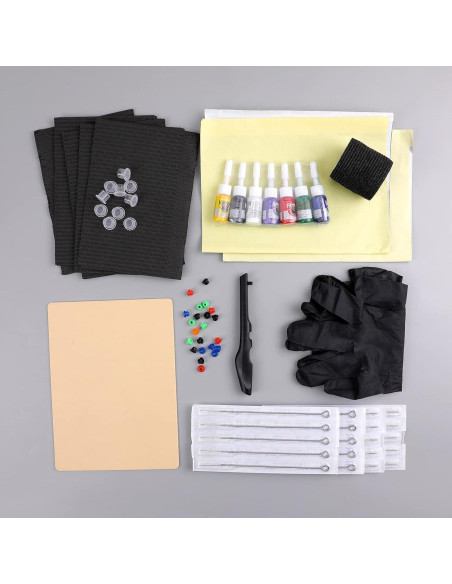 Kit de Tatuaje Hawink con Pluma, 7 Tintas y 20 Agujas