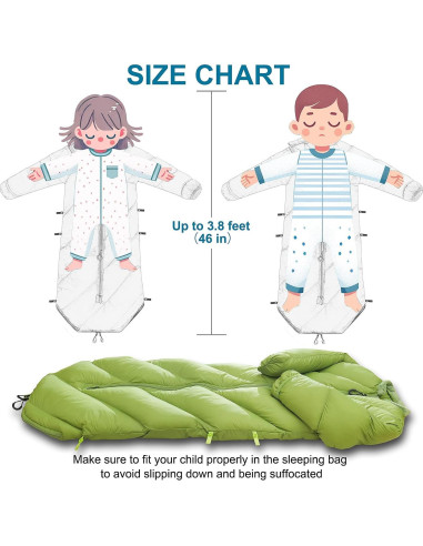 Saco de Dormir Niños AZITREK 2-4 Años Acolchado Verde