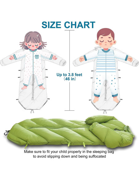 Saco de Dormir Niños AZITREK 2-4 Años Acolchado Verde