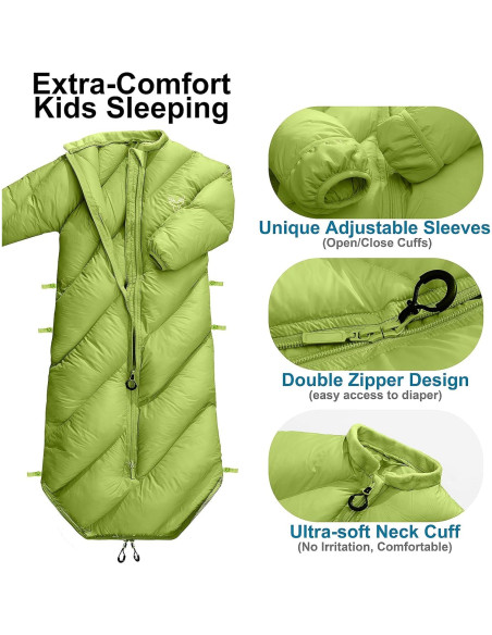 Saco de Dormir Niños AZITREK 2-4 Años Acolchado Verde