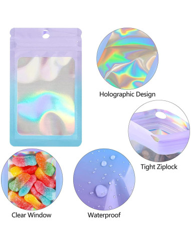 100 Bolsas Holográficas Reutilizables 13.7x19.6 cm ROSSENZURA
