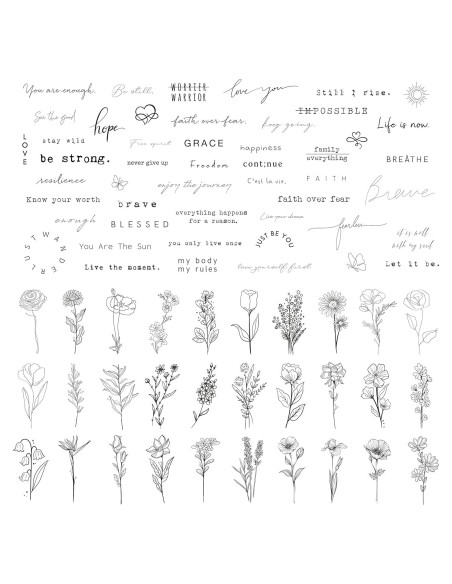 Tatuajes Temporales Realistas TATUWST - 60 Hojas, Frases y Flores