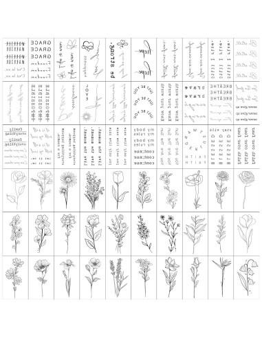 Tatuajes Temporales Realistas TATUWST - 60 Hojas, Frases y Flores