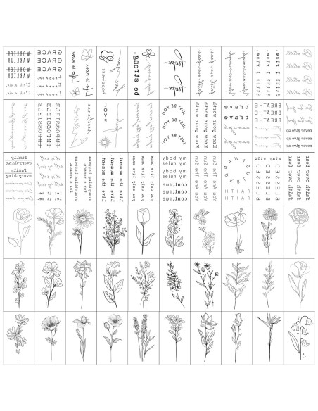 Tatuajes Temporales Realistas TATUWST - 60 Hojas, Frases y Flores