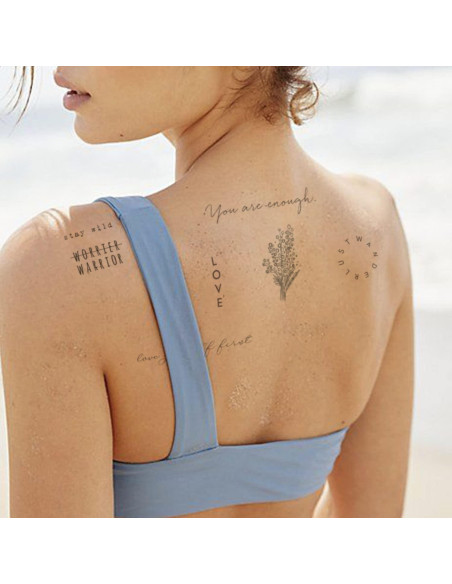 Tatuajes Temporales Realistas TATUWST - 60 Hojas, Frases y Flores