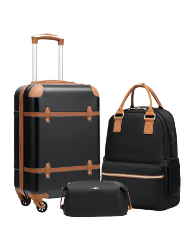 Conjunto de Equipaje Coolife 3 Piezas Negro - Maleta Dura TSA
