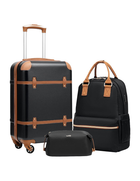Conjunto de Equipaje Coolife 3 Piezas Negro - Maleta Dura TSA