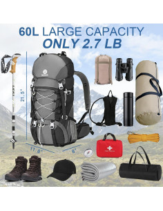 Mochila de Senderismo 60L NEHOR Resistente al Agua Negra 2