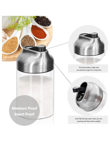 Dispensador de Azúcar de Vidrio Aelga 198 ml con Tapa Automática