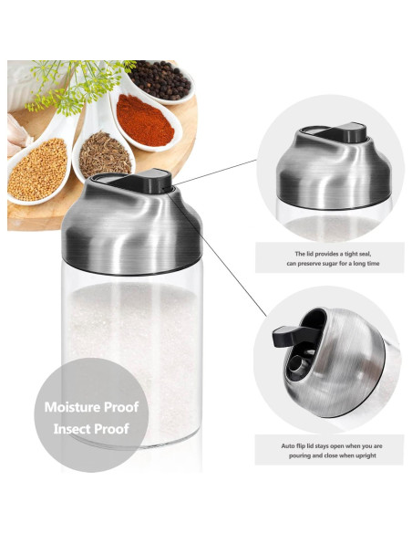 Dispensador de Azúcar de Vidrio Aelga 198 ml con Tapa Automática