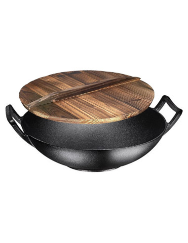 Wok de hierro fundido esmaltado Bruntmor 35.56 cm con tapa
