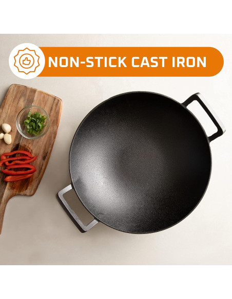 Wok de hierro fundido esmaltado Bruntmor 35.56 cm con tapa