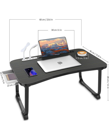 Escritorio de Cama Plegable Fayquaze con Puerto USB y Cajón