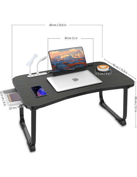 Escritorio de Cama Plegable Fayquaze con Puerto USB y Cajón