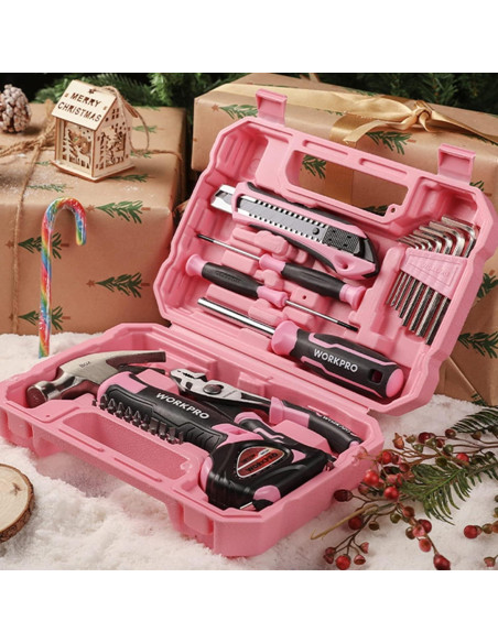 Set de Herramientas Pink 35 Piezas WORKPRO - Caja de Almacenamiento