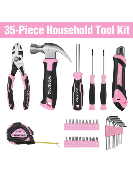 Set de Herramientas Pink 35 Piezas WORKPRO - Caja de Almacenamiento