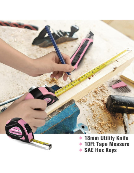 Set de Herramientas Pink 35 Piezas WORKPRO - Caja de Almacenamiento