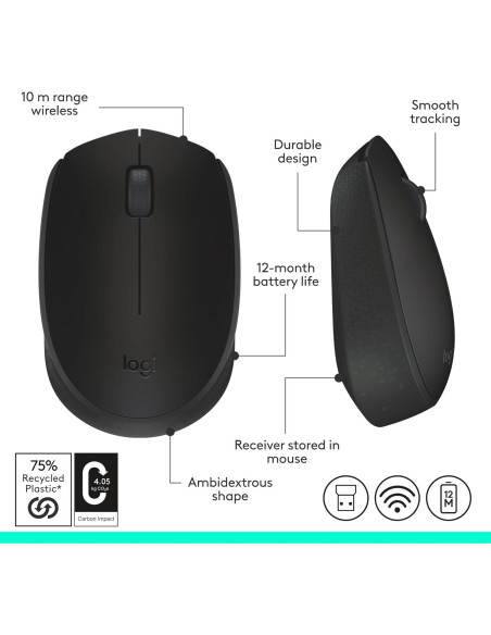 Ratón Inalámbrico Logitech M170 Negro 2.4 GHz Óptico Ratón Inalámbrico Logitech M170 Negro 2.4 GHz Óptico