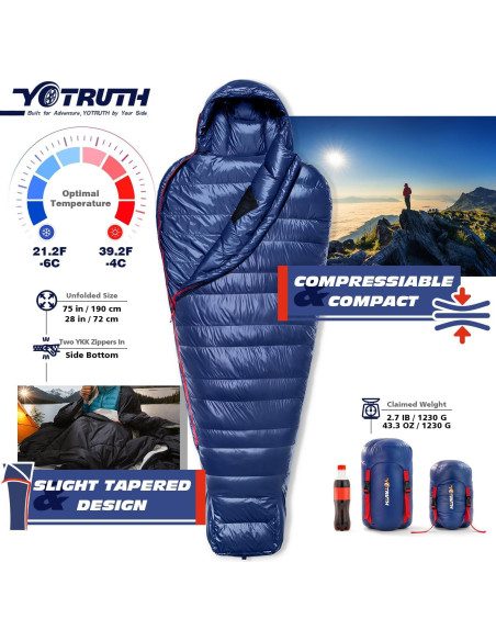 Saco de Dormir Momia Yotruth 20F - Plumón de Pato 650-FP