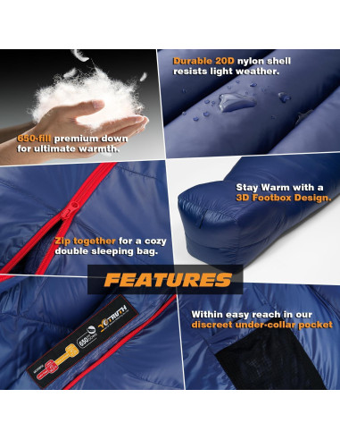 Saco de Dormir Momia Yotruth 20F - Plumón de Pato 650-FP