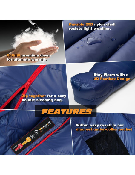 Saco de Dormir Momia Yotruth 20F - Plumón de Pato 650-FP