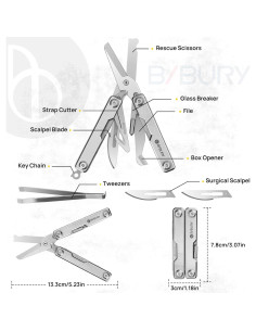 BIBURY Mini Multitool BI2052A 8 en 1 Tijeras de Llavero 2